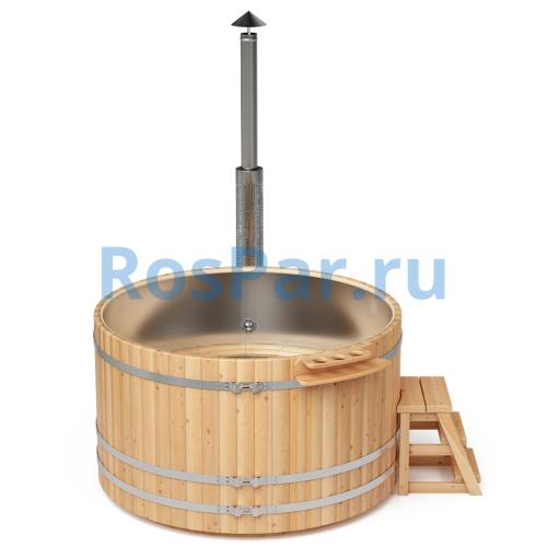 Фурако круглая «PREMIUM» из лиственницы с вставкой из нержавеющей стали с внешней печью с газовой горелкой 2000 мм