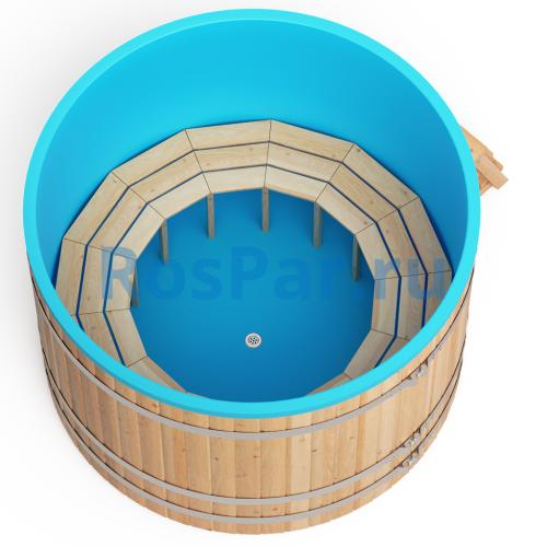 Круглая купель «COMFORT» из лиственницы с пластиковой вставкой диаметр 1700 мм высота 1150 мм