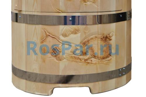 Кедровая бочка овальная «Профессиональная» со скосом с художественным оформлением «Лось и еж»