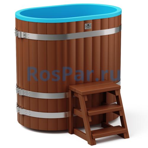 Овальная купель «COMFORT» из лиственницы с пластиковой вставкой длина 1200 мм ширина 780 мм высота 1150 мм