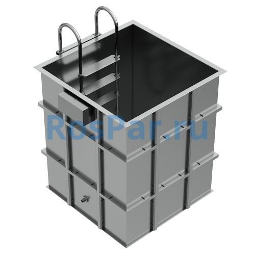 Квадратная купель «COMFORT» из нержавеющей стали длина 1200 мм ширина 1200 мм высота 1150 мм