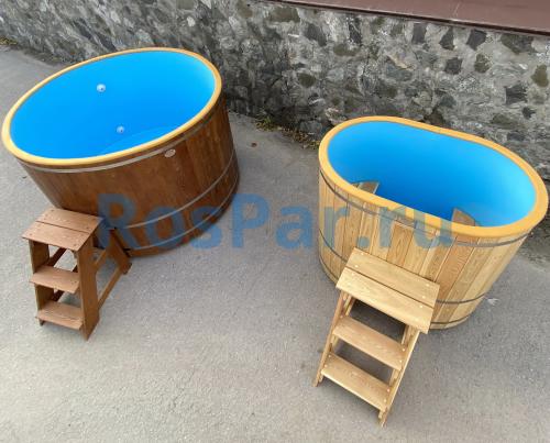 Овальная купель «COMFORT» из лиственницы с пластиковой вставкой длина 1000 мм ширина 780 мм высота 1150 мм