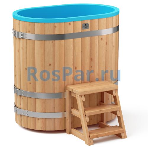 Овальная купель «COMFORT» из лиственницы с пластиковой вставкой длина 1000 мм ширина 780 мм высота 1150 мм