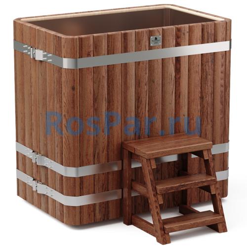 Прямоугольная купель «PREMIUM» из лиственницы с вставкой из нержавеющей стали длина 1200 мм ширина 780 мм высота 1150 мм