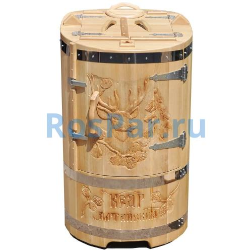 Кедровая бочка овальная «Профессиональная» со скосом с художественным оформлением «Марал с надписью»