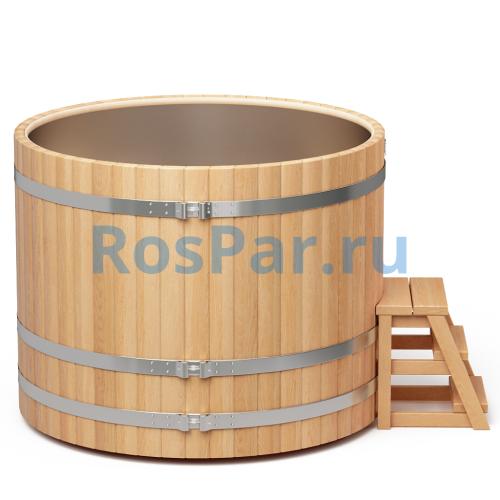 Круглая купель «PREMIUM» из лиственницы с вставкой из нержавеющей стали диаметр 1500 мм высота 1150 мм