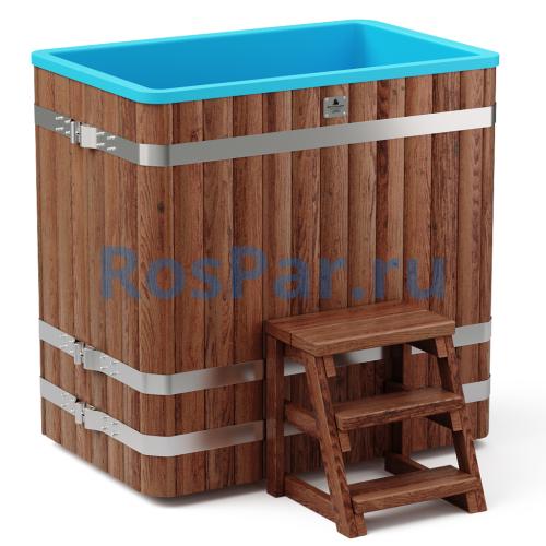 Прямоугольная купель «COMFORT» из лиственницы с пластиковой вставкой длина 1400 мм ширина 780 мм высота 1150 мм