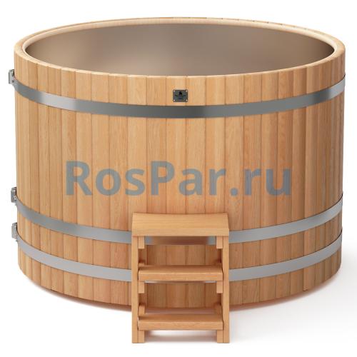 Круглая купель «PREMIUM» из лиственницы с вставкой из нержавеющей стали диаметр 1700 мм высота 1150 мм