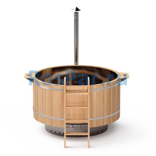 Фурако круглая «COMFORT Сэнто» из лиственницы с вставкой из нержавеющей стали с интегрированной печью 2000 мм