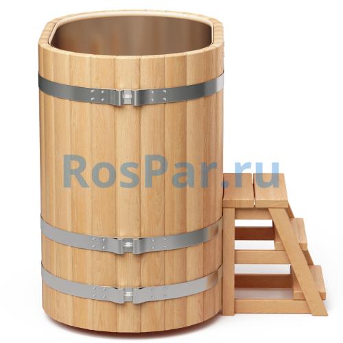 Овальная купель «PREMIUM» из лиственницы с вставкой из нержавеющей стали длина 1200 мм