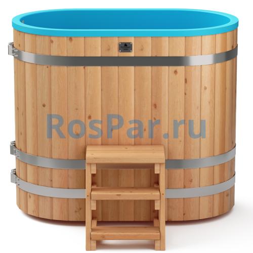 Овальная купель «COMFORT» из лиственницы с пластиковой вставкой длина 1400 мм ширина 780 мм высота 1150 мм
