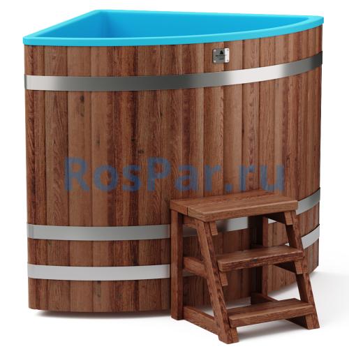 Угловая купель «COMFORT» из лиственницы с пластиковой вставкой длина 1100 мм ширина 1100 мм высота 1150 мм