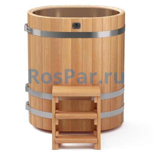 Овальная купель «PREMIUM» из лиственницы с вставкой из нержавеющей стали длина 1000 мм