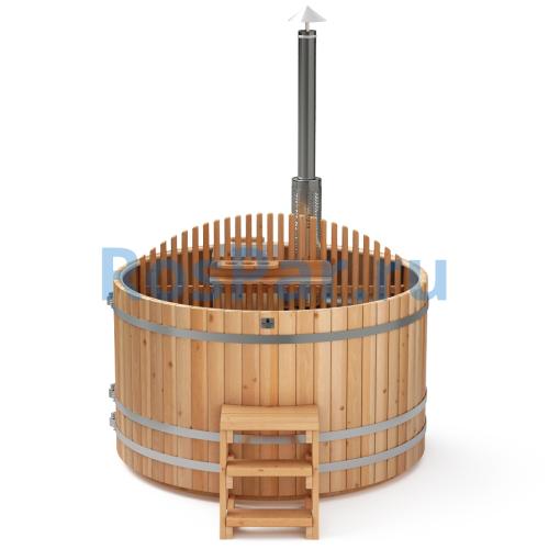 Фурако круглая «PREMIUM» из лиственницы с вставкой из нержавеющей стали со встроенной печью 2000 мм