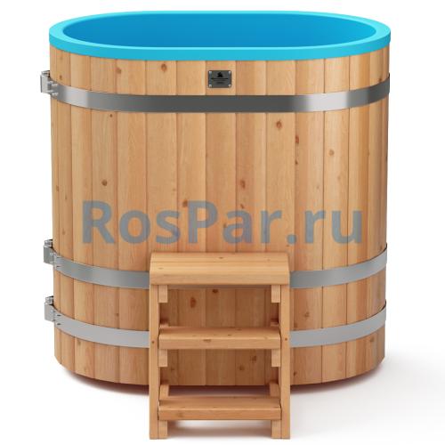 Овальная купель «COMFORT» из лиственницы с пластиковой вставкой длина 1200 мм ширина 780 мм высота 1150 мм