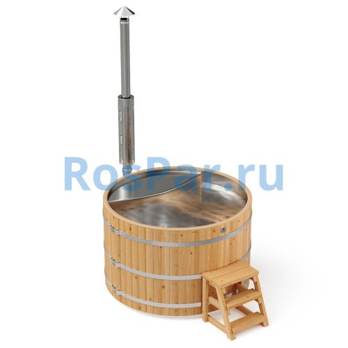 Фурако круглая «PREMIUM» из лиственницы с вставкой из нержавеющей стали с интегрированной печью 2000 мм