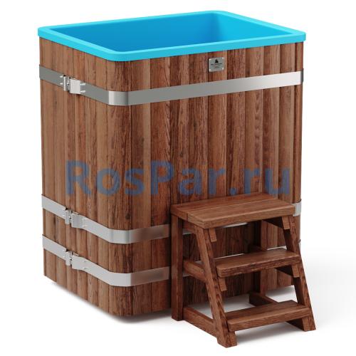 Прямоугольная купель «COMFORT» из лиственницы с пластиковой вставкой длина 1200 мм ширина 780 мм высота 1150 мм