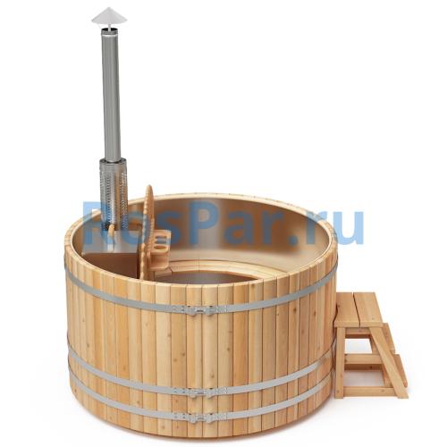 Фурако круглая «PREMIUM» из лиственницы с вставкой из нержавеющей стали со встроенной печью 2000 мм