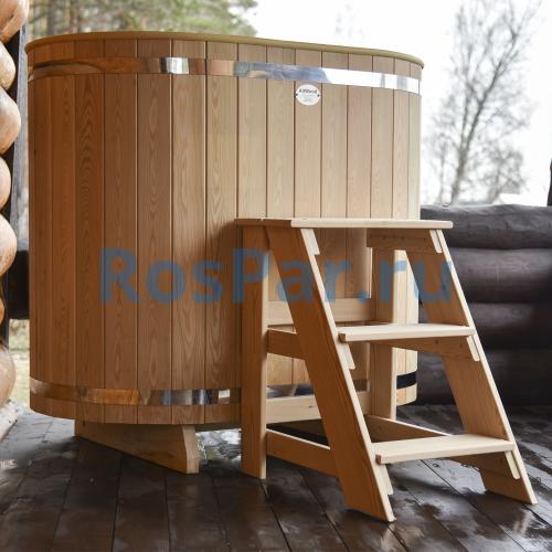 Овальная купель «COMFORT» из лиственницы с пластиковой вставкой длина 1200 мм ширина 780 мм высота 1150 мм