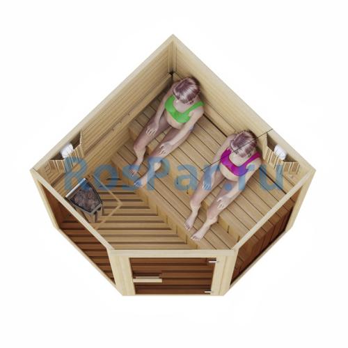 Комбинированная сауна двухместная угловая «COMFORT» с электрической печью и парогенератором