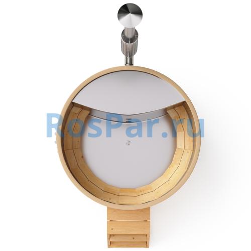 Фурако круглая «PREMIUM» из лиственницы с вставкой из нержавеющей стали с интегрированной печью 1700 мм