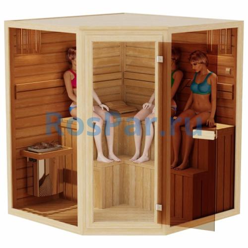 Комбинированная сауна трехместная угловая «COMFORT» с электрической печью и парогенератором