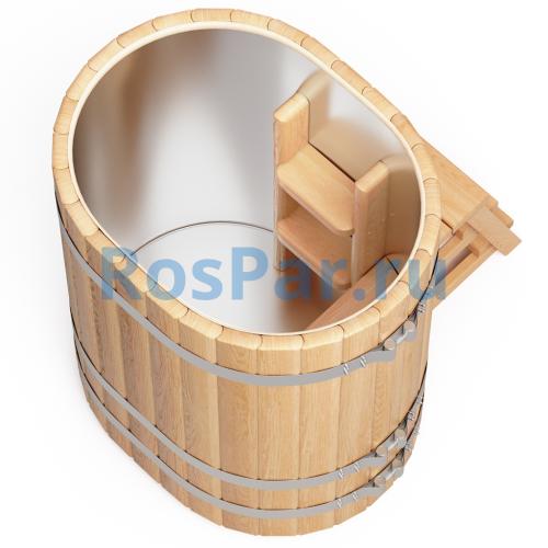 Овальная купель «PREMIUM» из лиственницы с вставкой из нержавеющей стали длина 1000 мм