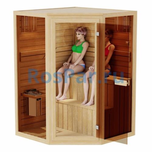 Комбинированная сауна двухместная угловая «COMFORT» с электрической печью и парогенератором