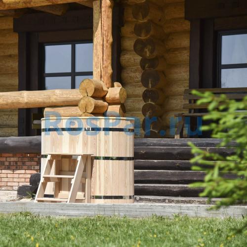 Овальная купель «PREMIUM» из лиственницы с вставкой из нержавеющей стали длина 1200 мм