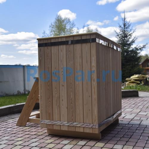 Прямоугольная купель «PREMIUM» из лиственницы с вставкой из нержавеющей стали длина 1200 мм ширина 780 мм высота 1150 мм