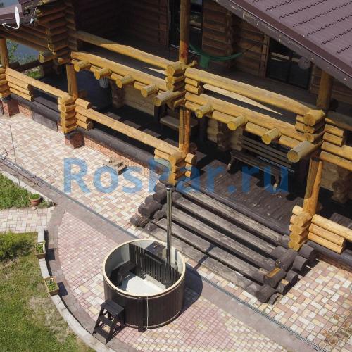 Фурако круглая «COMFORT» из лиственницы с пластиковой вставкой со встроенной печью 2000 мм