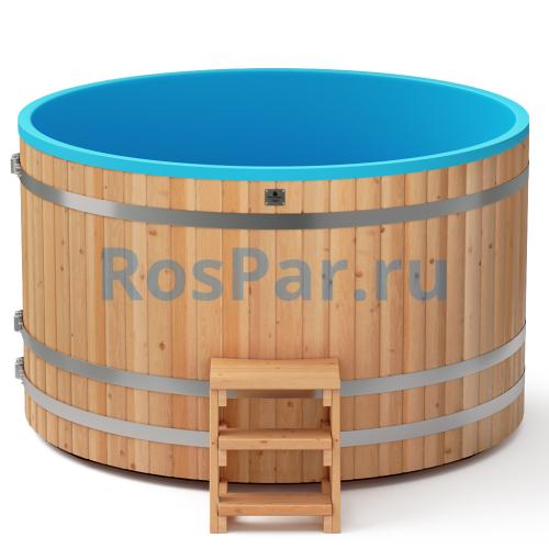 Круглая купель «COMFORT» из лиственницы с пластиковой вставкой диаметр 2000 мм высота 1150 мм