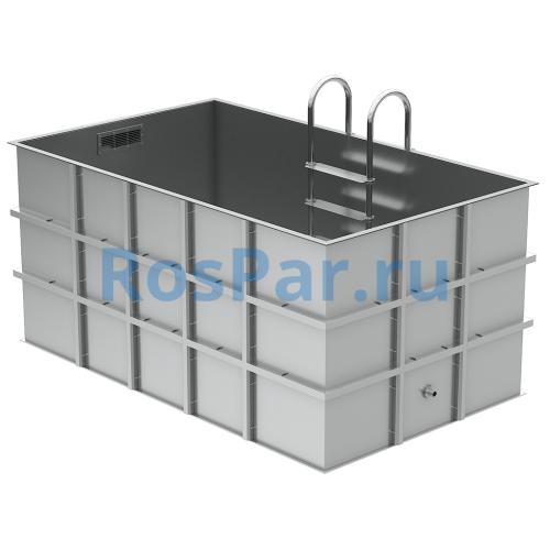 Прямоугольная купель «COMFORT» из нержавеющей стали длина 2500 мм ширина 1500 мм высота 1150 мм