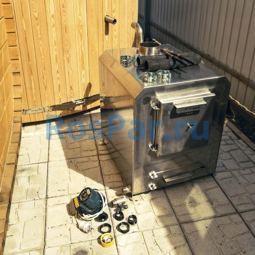 Фурако круглая «PREMIUM» из лиственницы с термопластиковой вставкой с внешней печью 2000 мм