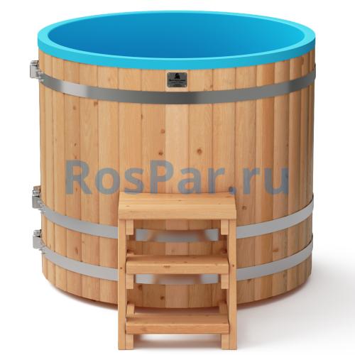 Круглая купель «COMFORT» из лиственницы с пластиковой вставкой диаметр 1200 мм высота 1150 мм