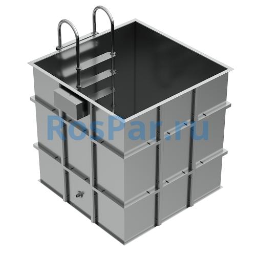 Квадратная купель «COMFORT» из нержавеющей стали длина 1500 мм ширина 1500 мм высота 1150 мм