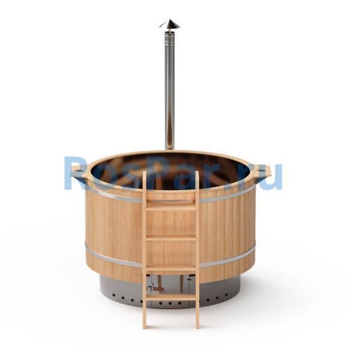 Фурако круглая «COMFORT Сэнто» из лиственницы с вставкой из нержавеющей стали с интегрированной печью 1700 мм