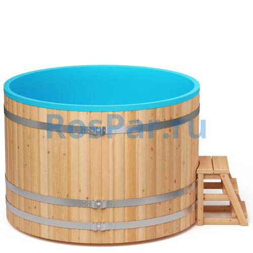 Круглая купель «COMFORT» из лиственницы с пластиковой вставкой диаметр 1700 мм высота 1150 мм