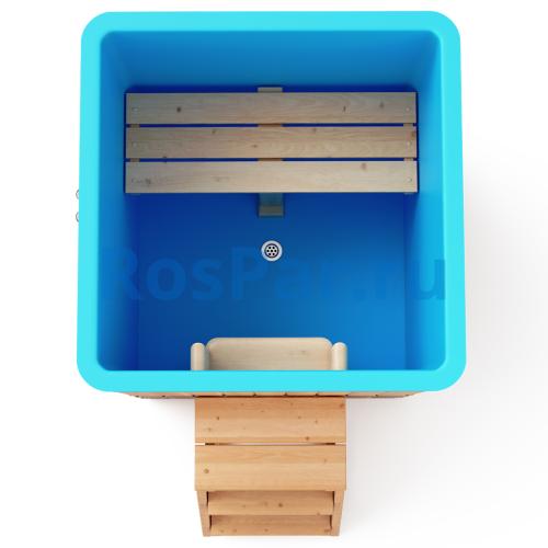 Квадратная купель «COMFORT» из лиственницы с пластиковой вставкой длина 1000 мм ширина 1000 мм высота 1150 мм