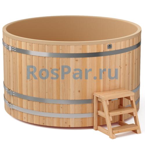 Круглая купель «COMFORT» из лиственницы с пластиковой вставкой диаметр 2000 мм высота 1150 мм