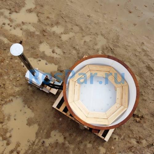 Фурако круглая «COMFORT» из лиственницы с пластиковой вставкой с внешней печью 1700 мм