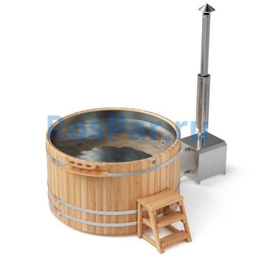 Фурако круглая «PREMIUM» из лиственницы с вставкой из нержавеющей стали с внешней печью 2000 мм