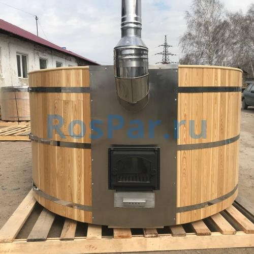 Фурако круглая «PREMIUM» из лиственницы с вставкой из нержавеющей стали с интегрированной печью 2000 мм