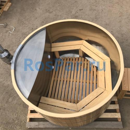 Фурако круглая «PREMIUM» из лиственницы с вставкой из нержавеющей стали с интегрированной печью 1700 мм