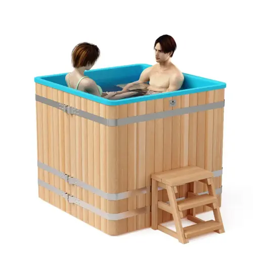 Квадратная купель «PREMIUM» из лиственницы с вставкой из нержавеющей стали длина 1300 мм ширина 1300 мм высота 1150 мм