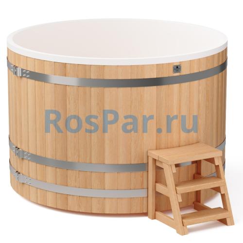 Круглая купель «PREMIUM» из лиственницы с вставкой из нержавеющей стали диаметр 1700 мм высота 1150 мм