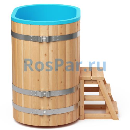 Овальная купель «COMFORT» из лиственницы с пластиковой вставкой длина 1200 мм ширина 780 мм высота 1150 мм