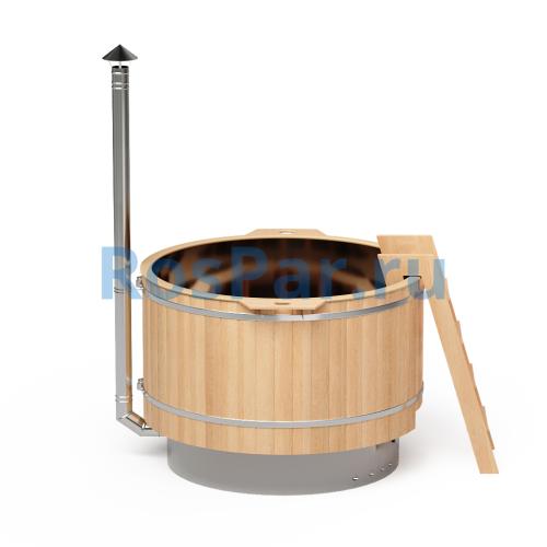 Фурако круглая «COMFORT Сэнто» из лиственницы с вставкой из нержавеющей стали с интегрированной печью 1700 мм