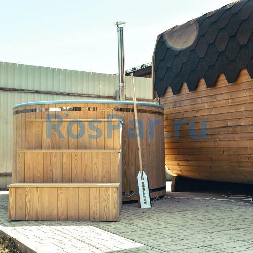 Фурако круглая «PREMIUM» из лиственницы с термопластиковой вставкой с внешней печью 2000 мм