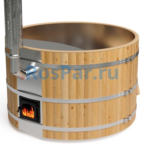 Фурако круглая «PREMIUM» из лиственницы с вставкой из нержавеющей стали с интегрированной печью 1700 мм